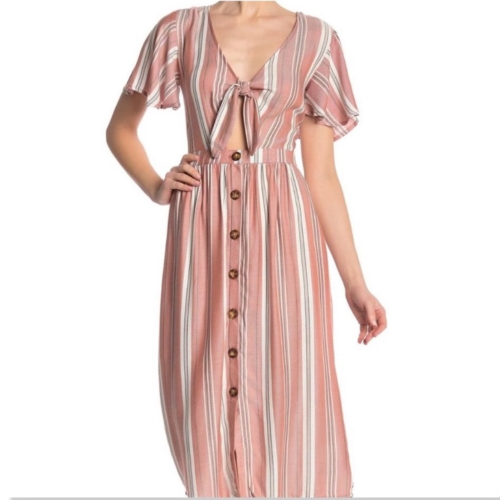 Striped Midi Dress with Front Opening